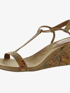 Style & Co. Floral T-Strap Wedge Sandal - Tan Multi